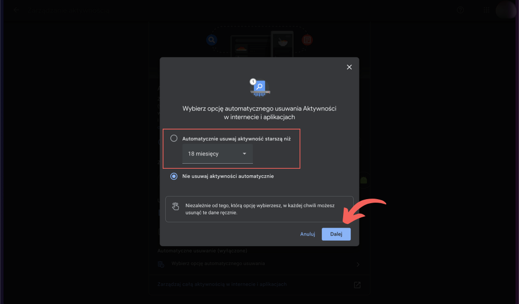 automatyczne usuwanie historii z konta google