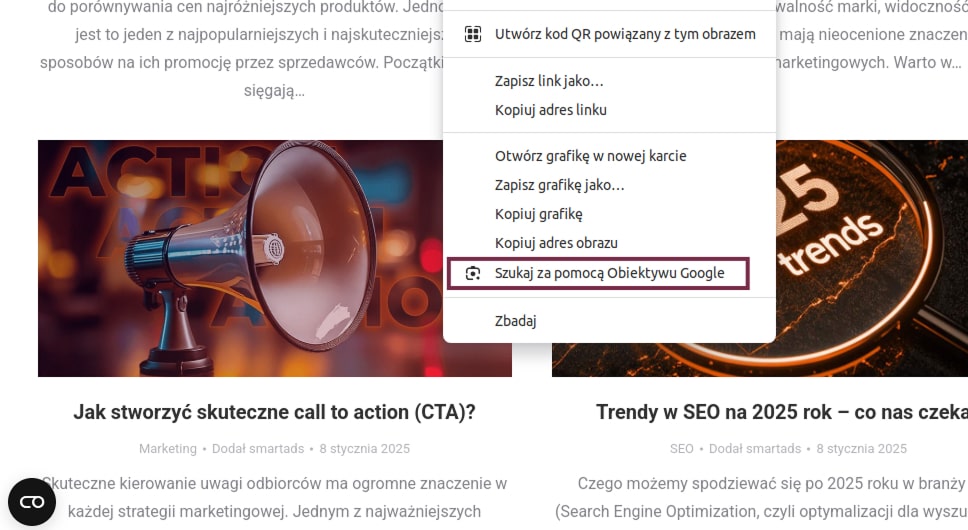 szukanie grafiki przy pomocy menu kontekstowego przeglądarki google
