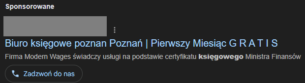 przykład reklamy rozszerzenie połączeń