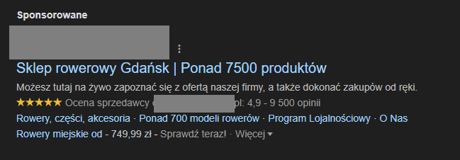 przykład rozszerzenia cen, objaśnień i ocena sprzedawcy