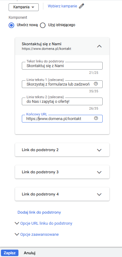 tworzenie komponentu reklamy w google ads