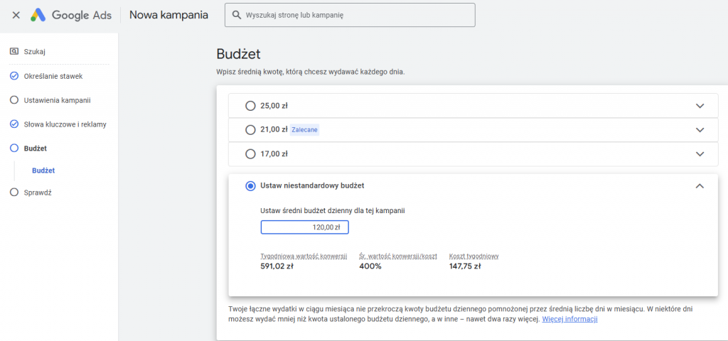 Ustawienie budżetu Smart Bidding